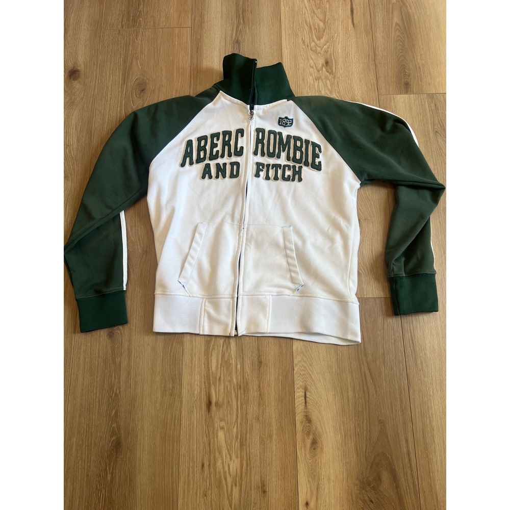 Vintage Y2K Abercrombie & Fitch Zip Track Jacket | White & Green | Men's L